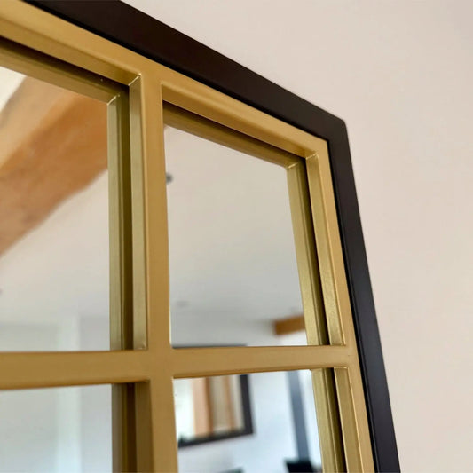 Aimi - Full Length Black & Gold Metal Rectangle Window Mirror - 180cm x 105cm.