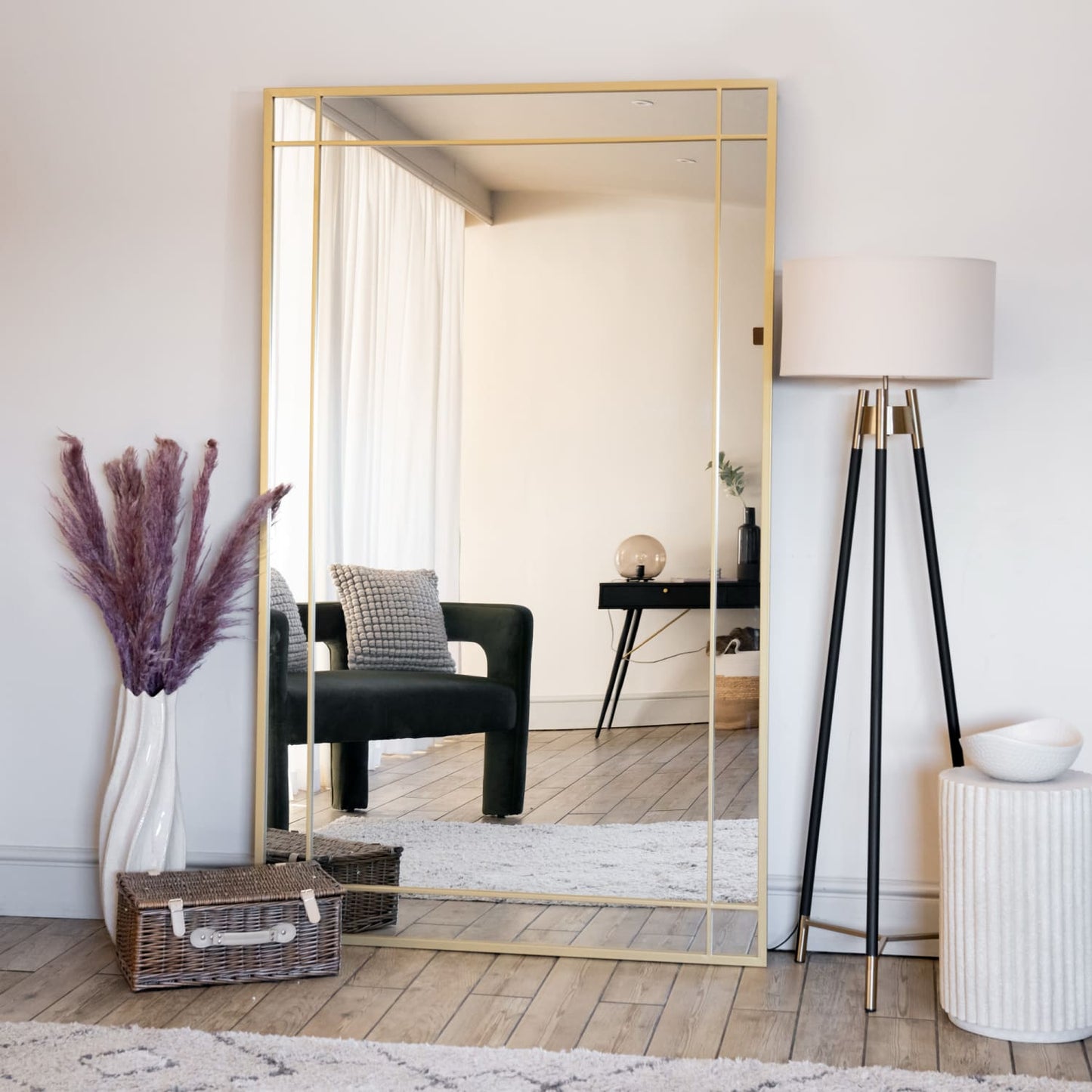 Aimi - Full Length Gold Metal Rectangle Window Mirror - 200cm x 120cm
