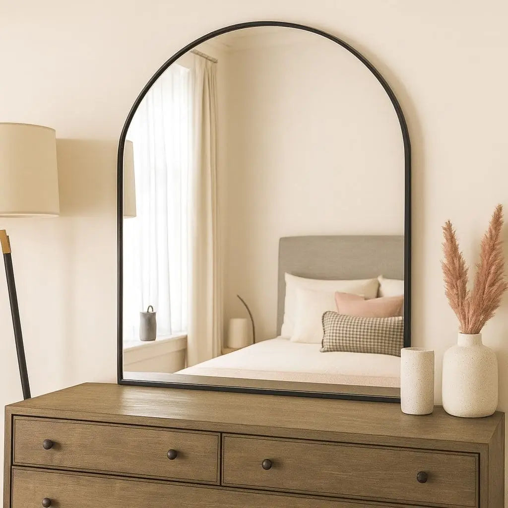 Akiko - Black Metal Arched Mirror - 120cm x 95cm