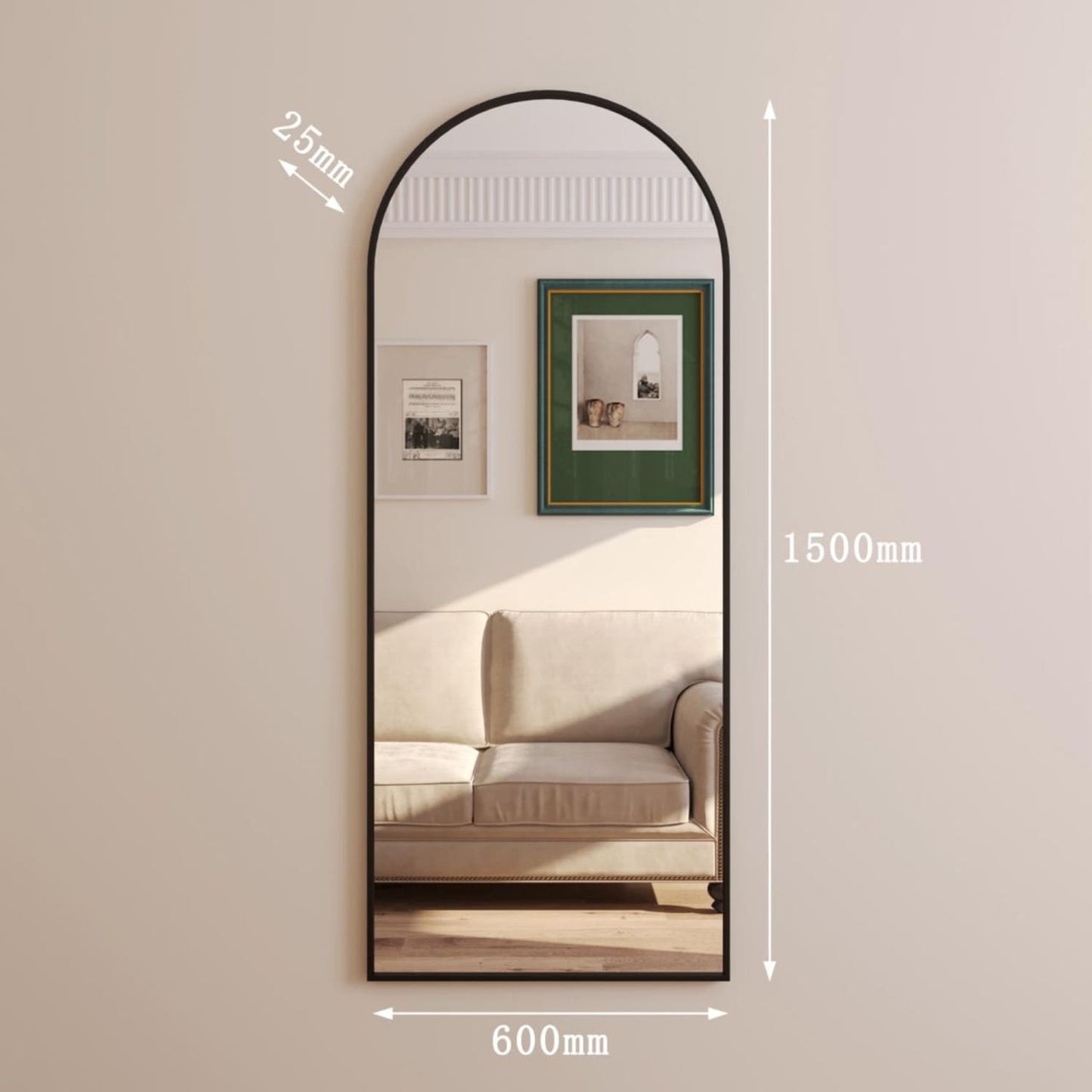 Akiko - Full Length Black Metal Arched Mirror - 150cm x 60cm