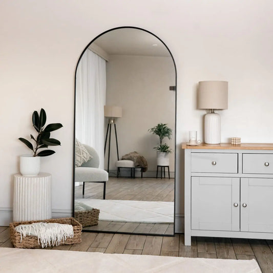 Akiko - Full Length Black Metal Arched Mirror - 180cm x 90cm