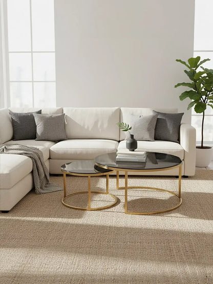 Alana Black Glass and Brushed Gold Finish Set of 2 Nesting Coffee Tables