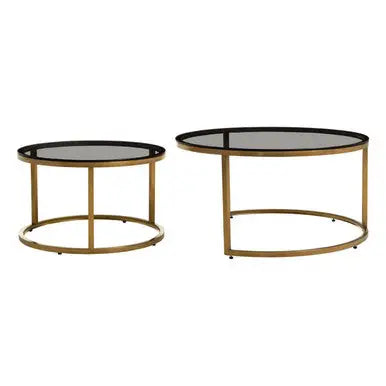 Alana Black Glass and Brushed Gold Finish Set of 2 Nesting Coffee Tables