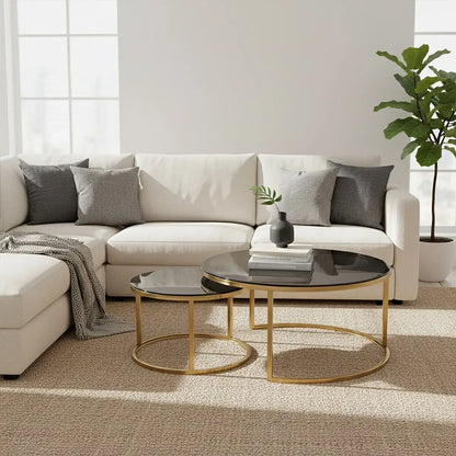 Alana Black Glass and Brushed Gold Finish Set of 2 Nesting Coffee Tables