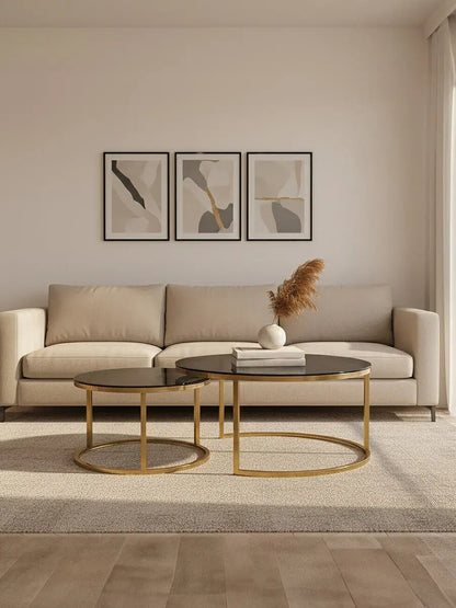 Alana Gold Metal and Tinted Glass Set of 2 Nesting Coffee Tables