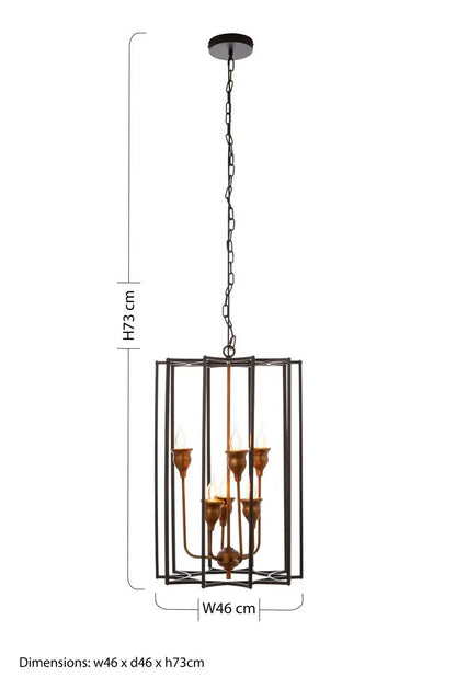 Allas Matte Black and Bronze Metal 6 Bulb Pendant Light