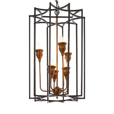 Allas Matte Black and Bronze Metal 6 Bulb Pendant Light