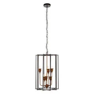 Allas Matte Black and Bronze Metal 6 Bulb Pendant Light