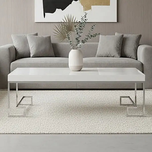 Allure Chrome Stainless Steel Coffee Table with White Gloss Top