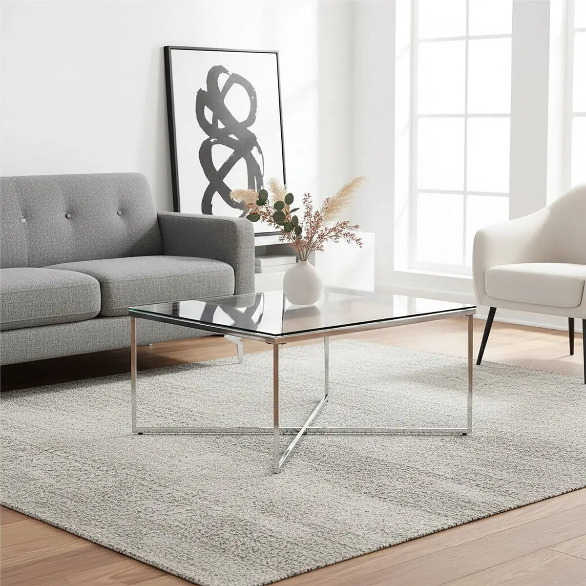 Allure Silver Finish Square Coffee Table with Glass Top