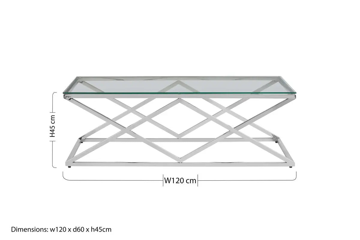 Allure Silver Stainless Steel Coffee Table with Inverted Prism Base