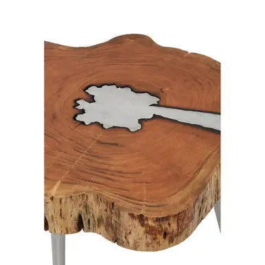 Almora Natural Acacia Wood Log Coffee Table with Silver Aluminium Legs