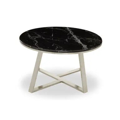 Alvaro Black Marble and Silver Finish Round Coffee Table