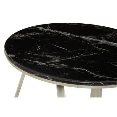 Alvaro Black Marble and Silver Finish Round Coffee Table