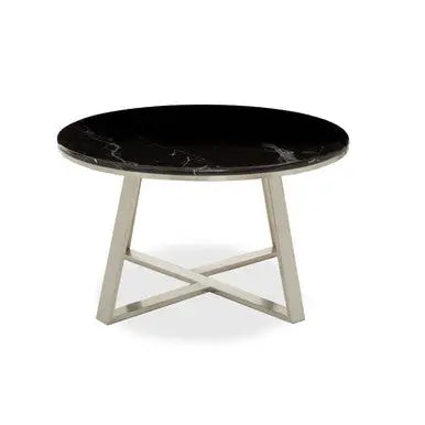 Alvaro Black Marble and Silver Finish Round Coffee Table
