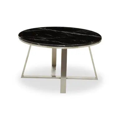 Alvaro Black Marble and Silver Finish Round Coffee Table