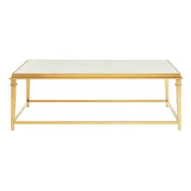 Alvaro White Marble Coffee Table with Gold Finish Frame