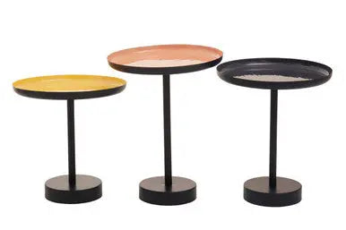 Amira Gold Pink and Black Metal Tray Table Set of 3 with Enamel Tops