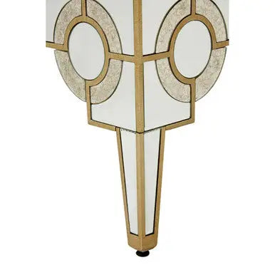 Antique Motif Mirrored Glass Coffee Table with Natural Gold Tone Border, Knightsbridge