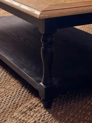 Antique Oak Top Coffee Table with Grey Birchwood Legs and Storage Undershelf, Kensington Townhouse