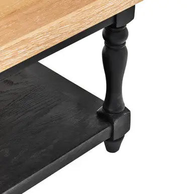 Antique Oak Top Coffee Table with Grey Birchwood Legs and Storage Undershelf, Kensington Townhouse