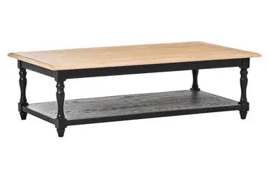 Antique Oak Top Coffee Table with Grey Birchwood Legs and Storage Undershelf, Kensington Townhouse