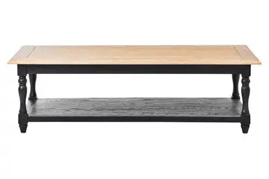 Antique Oak Top Coffee Table with Grey Birchwood Legs and Storage Undershelf, Kensington Townhouse