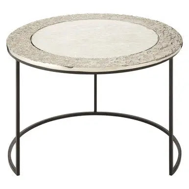 Antiqued Glass Tops Set of 2 Round Nesting Coffee Tables with Black Metal Frame, Akola