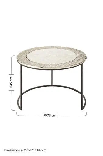 Antiqued Glass Tops Set of 2 Round Nesting Coffee Tables with Black Metal Frame, Akola