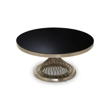 Anzio Black Glass Round Coffee Table with Silver Finish Base