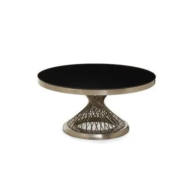 Anzio Black Glass Round Coffee Table with Silver Finish Base