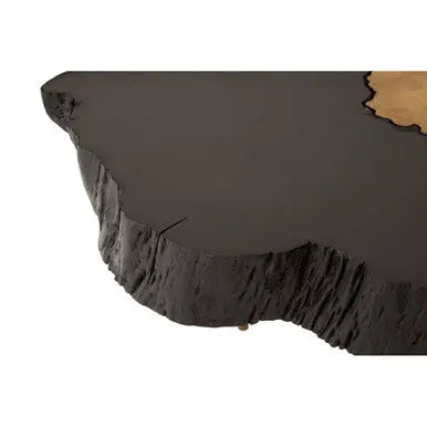 Asamra Black Acacia Wood Live Edge Coffee Table with Gold Finish Legs