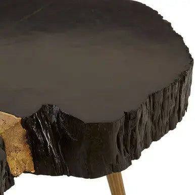 Asamra Black Acacia Wood Live Edge Coffee Table with Gold Finish Legs