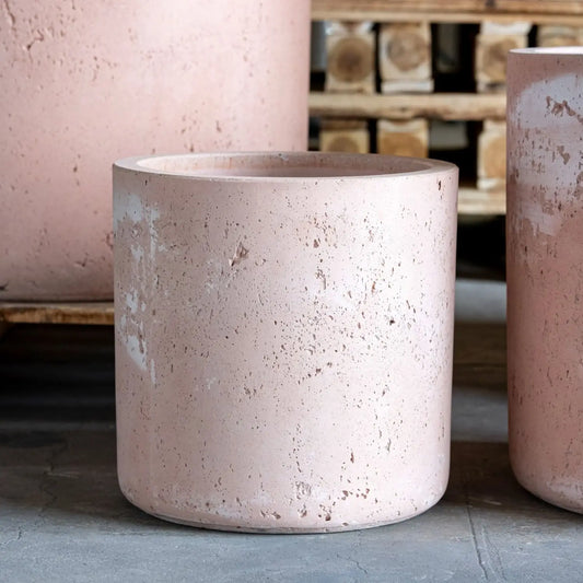 Aurella | Blushstone – 40cm Large Concrete Cylinder Planter – 34L Round Plant Pot
