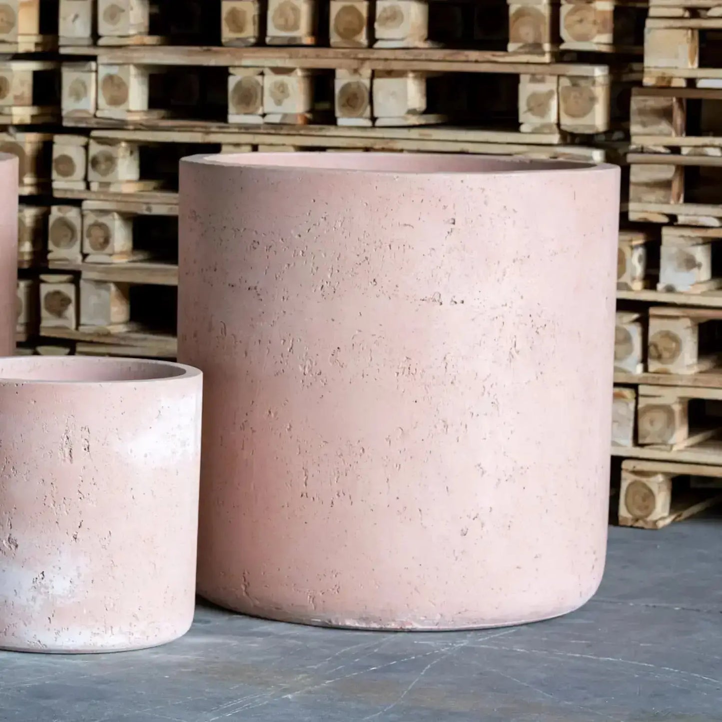 Aurella | Blushstone – 55cm Extra Large Concrete Cylinder Planter – 93L Round Plant Pot