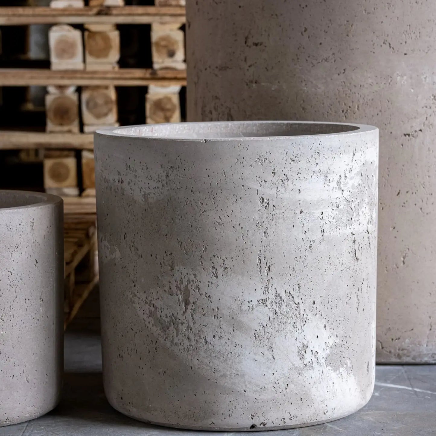 Aurella | Truffle – 55cm X Large Concrete Cylinder Planter – 93L Round Plant Pot