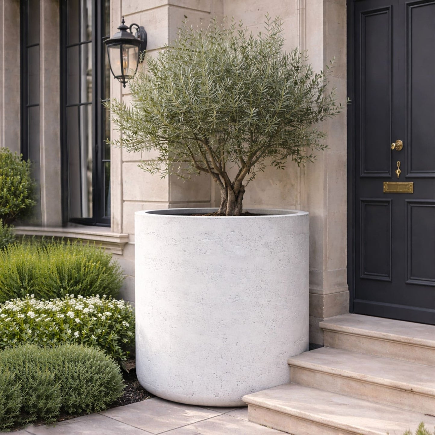 Aurella | White Mist – 100cm XXL Concrete Cylinder Planter – 621L Round Plant Pot - Pots & Plants