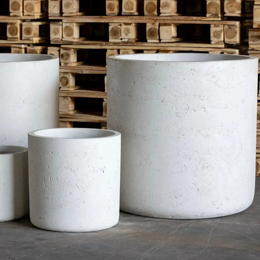 Aurella | White Mist – 30cm Medium Concrete Cylinder Planter – 13L Round Plant Pot