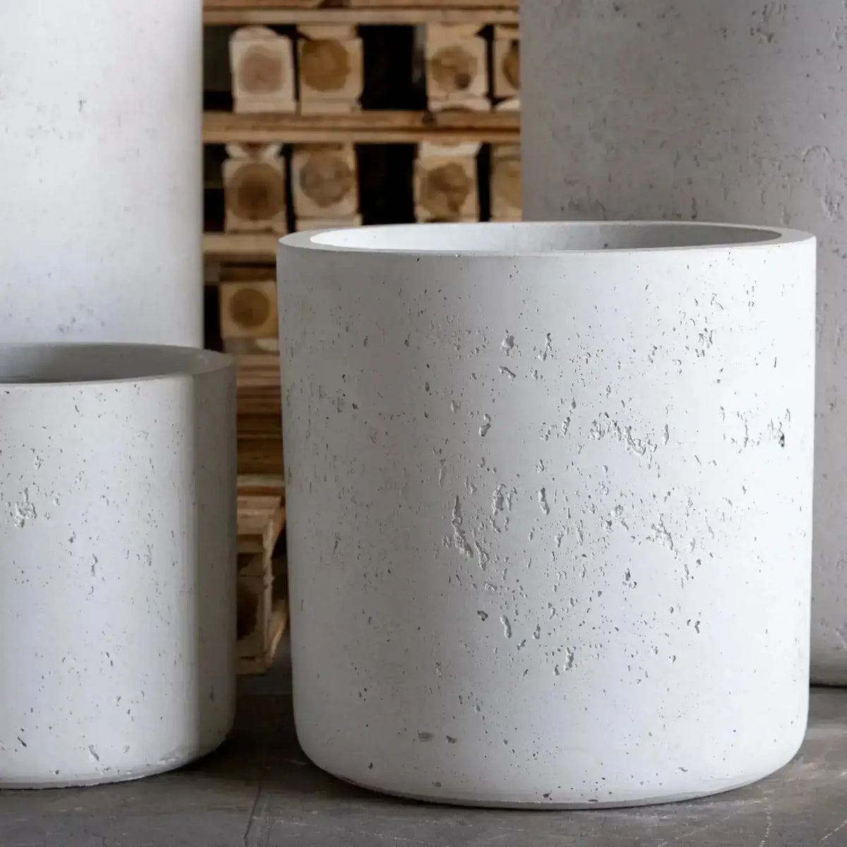 Aurella | White Mist – 30cm Medium Concrete Cylinder Planter – 13L Round Plant Pot