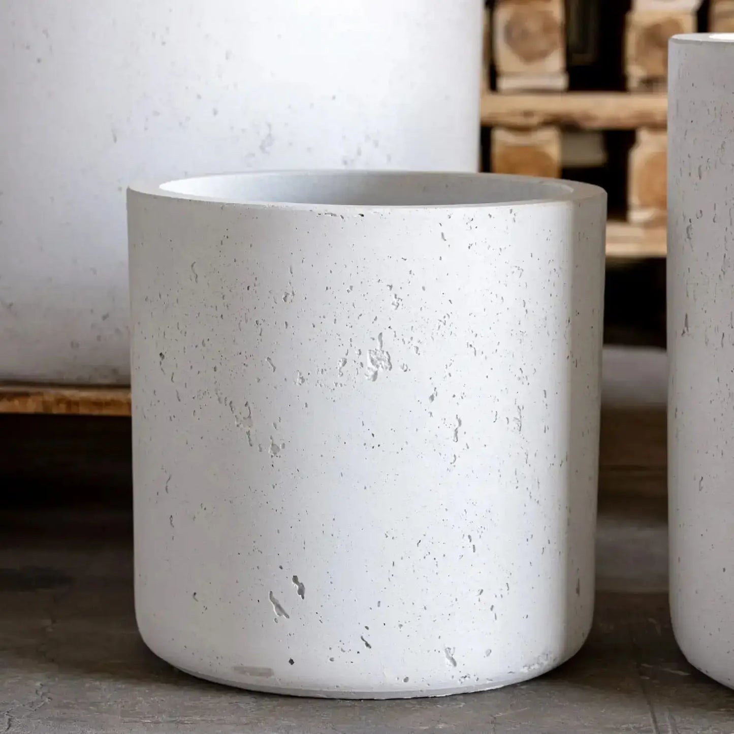 Aurella | White Mist – 55cm Extra Large Concrete Cylinder Planter – 93L Round Plant Pot