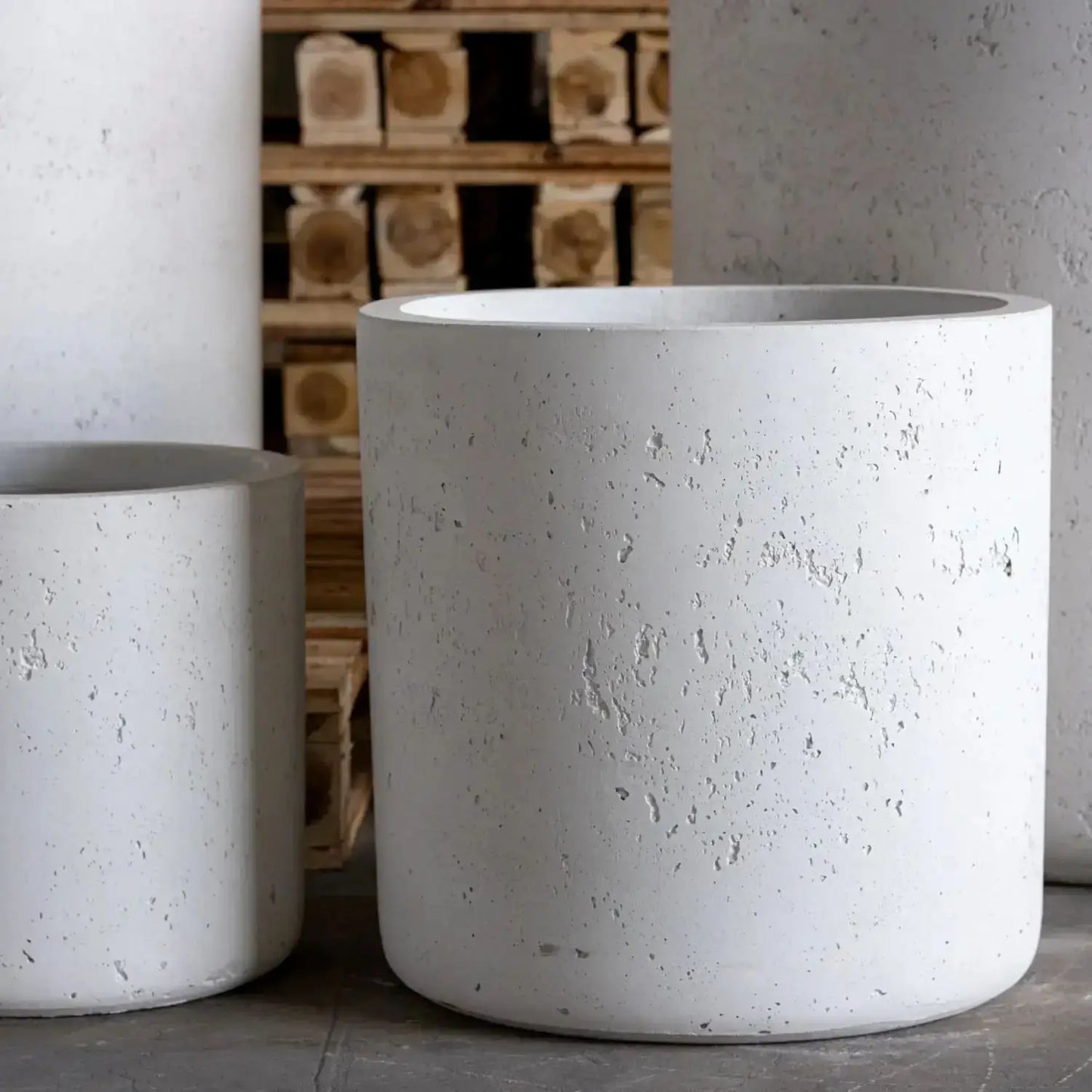 Aurella | White Mist – 55cm Extra Large Concrete Cylinder Planter – 93L Round Plant Pot