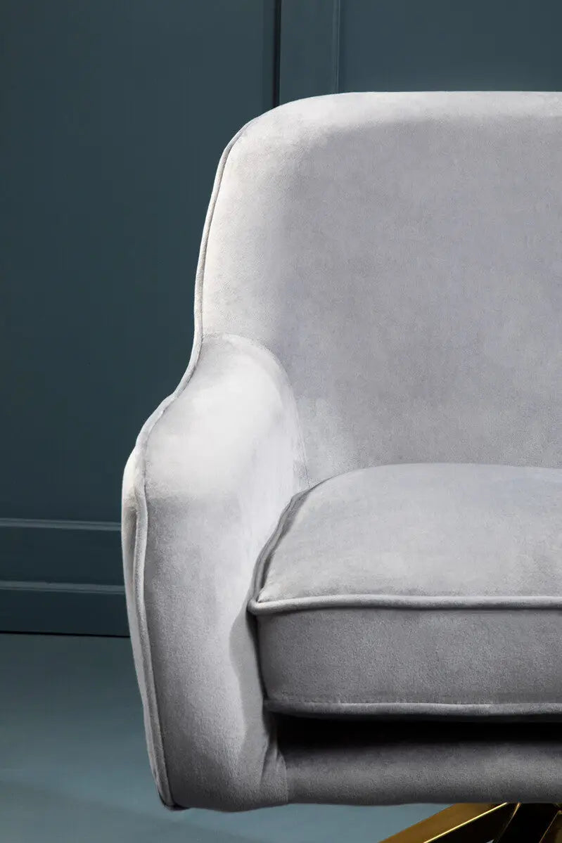 Avery Grey Velvet Swivel Chair with Gold Finish Base