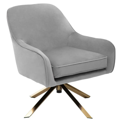 Avery Grey Velvet Swivel Chair with Gold Finish Base