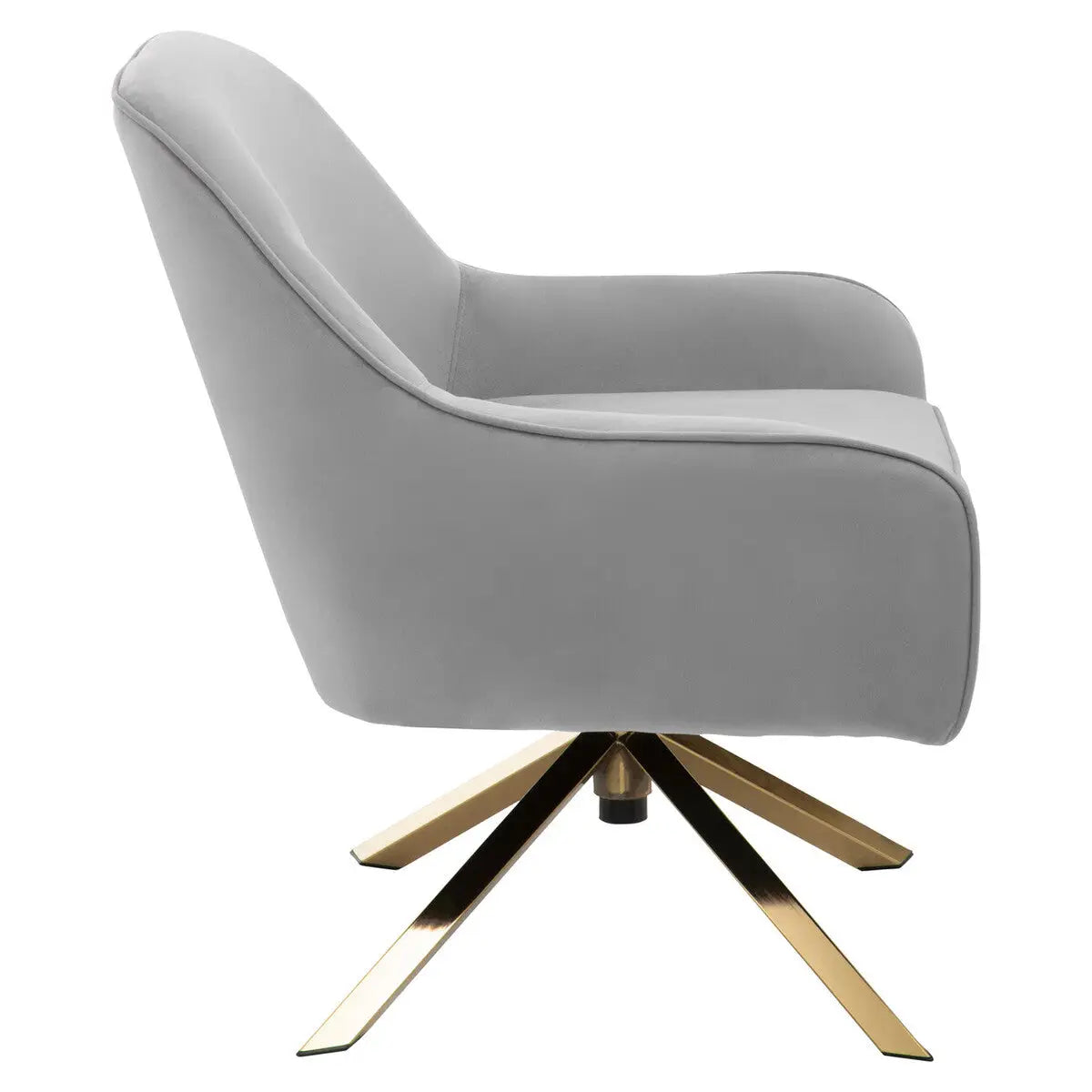Avery Grey Velvet Swivel Chair with Gold Finish Base