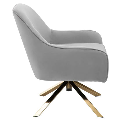 Avery Grey Velvet Swivel Chair with Gold Finish Base