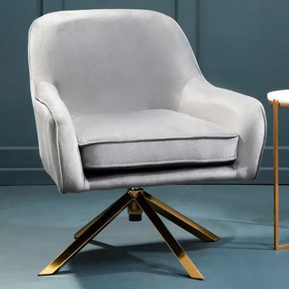 Avery Grey Velvet Swivel Chair with Gold Finish Base