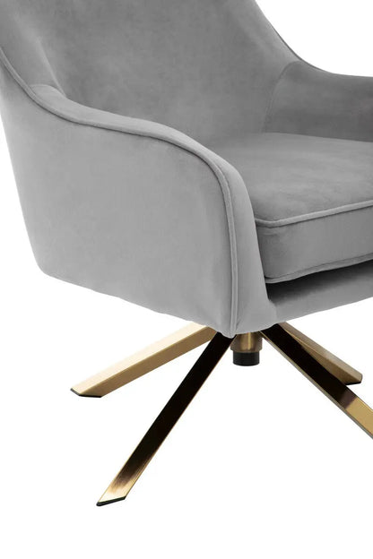 Avery Grey Velvet Swivel Chair with Gold Finish Base