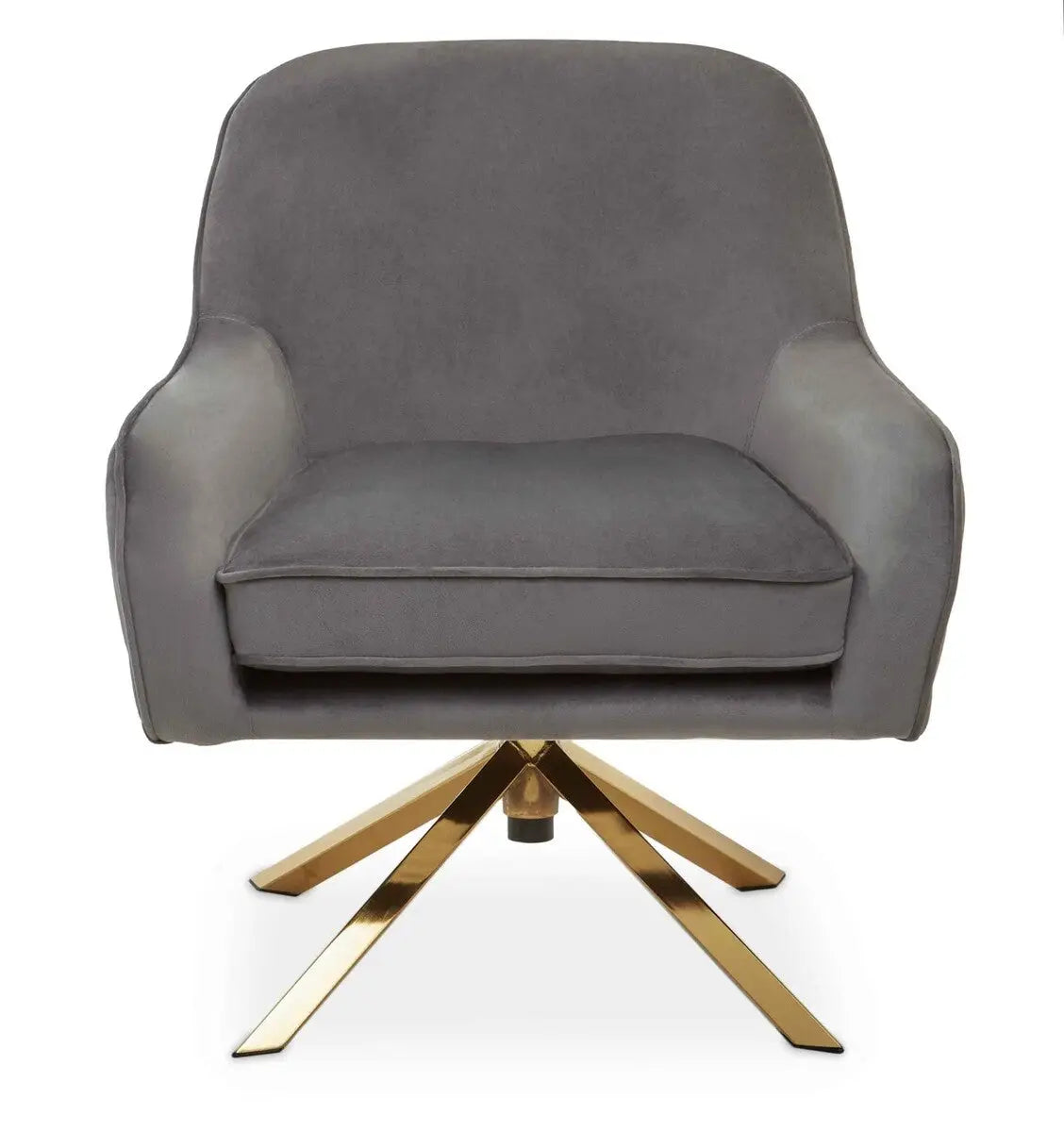 Avery Grey Velvet Swivel Chair with Gold Finish Base