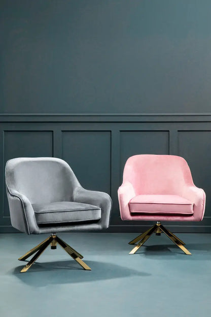 Avery Grey Velvet Swivel Chair with Gold Finish Base