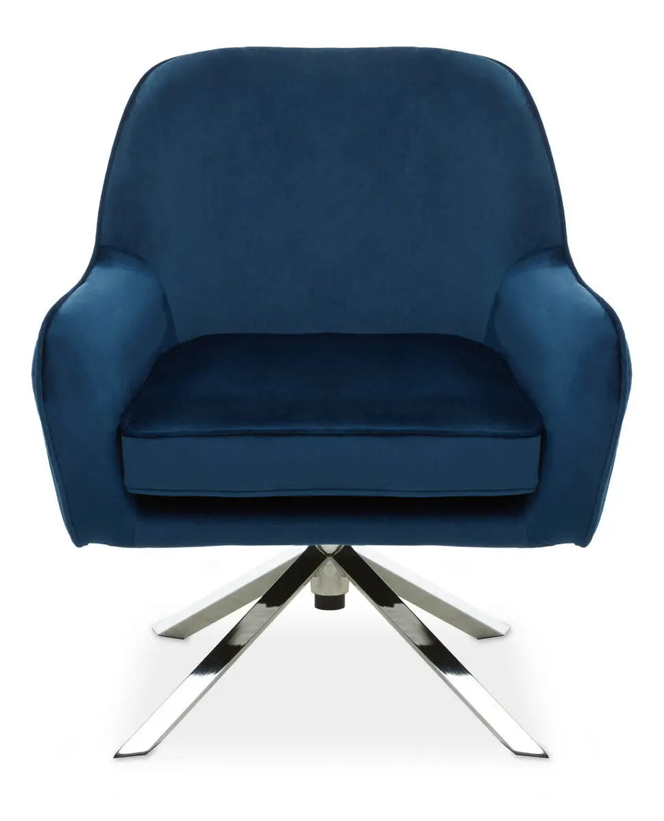 Avery Midnight Blue Velvet Swivel Chair with Chrome Finish Base
